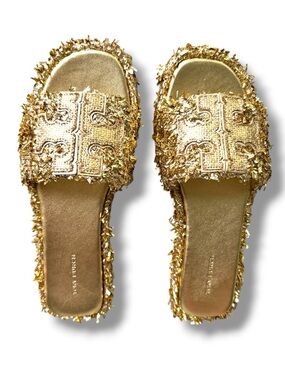 NIB Tory Burch Double T Sport Slides Tinsel Gold Size 8 (NEW!)